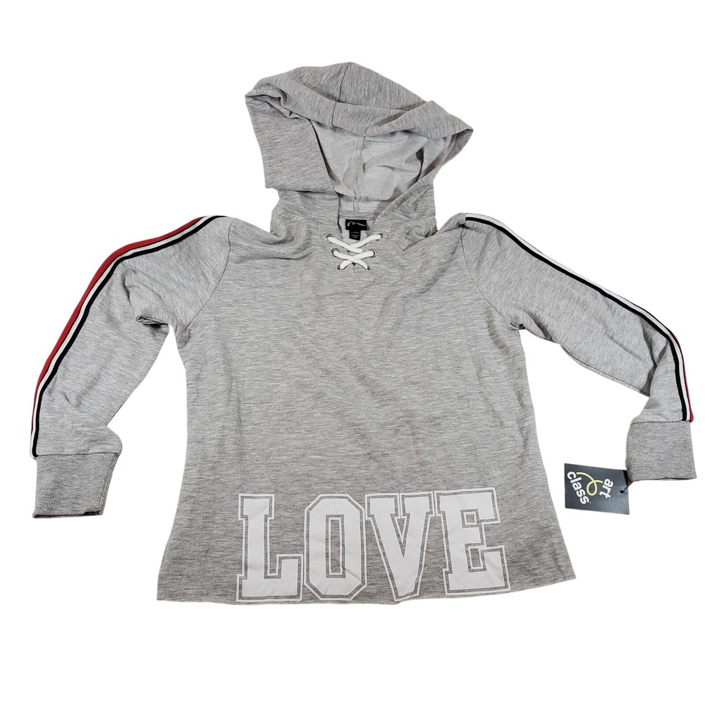 Art Class Girls Heather Gray LOVE‎ Lace Up Hoodie Sweatshirt L 10/12 NWT